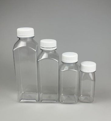 Transparente / cor personalizada 250ml 350ml 500ml PET de qualidade alimentar frasco de suco de plástico com tampa de impressão personalizada