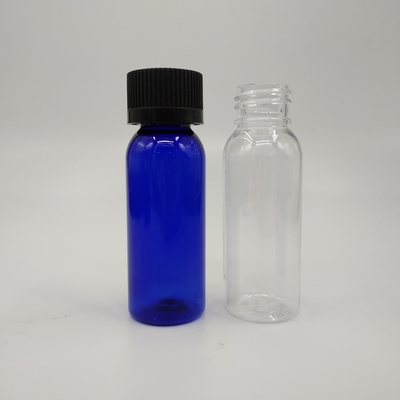 1 oz de garrafas redondas de plástico azul-cobalto de Boston com tampa de costelas pretas