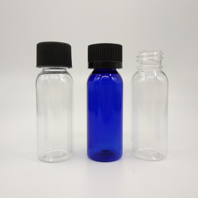 1 oz de garrafas redondas de plástico azul-cobalto de Boston com tampa de costelas pretas