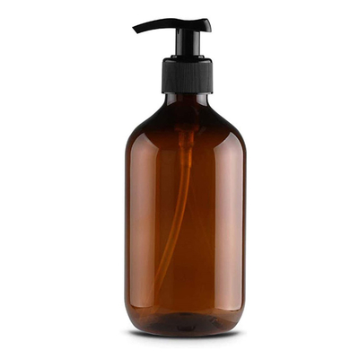 Botão de loção PET de plástico de 500 ml de 16 oz de ambre vazio com bomba para shampoo