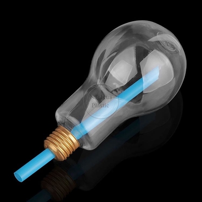 Copo de lâmpada com tampas de palha para festas Garrafas em forma de lâmpada de plástico Bottom Glowing LED Bulbs Light Bulbs