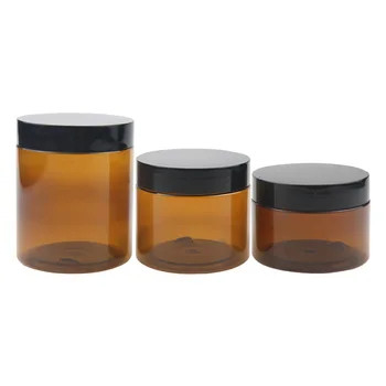 PET 1oz 2oz 4oz 6oz 8oz 12oz 16oz frascos de plástico de boca larga transparente com tampa de alumínio