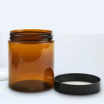 PET 1oz 2oz 4oz 6oz 8oz 12oz 16oz frascos de plástico de boca larga transparente com tampa de alumínio