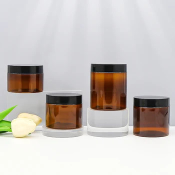 PET 1oz 2oz 4oz 6oz 8oz 12oz 16oz frascos de plástico de boca larga transparente com tampa de alumínio