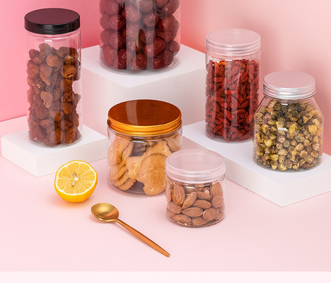 Fabricante por grosso frascos vazios transparentes frascos de plástico para amendoim frascos de plástico transparentes personalizados com tampas