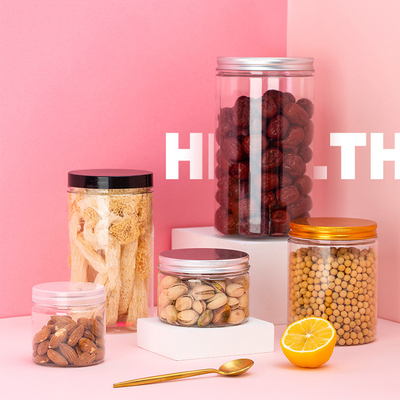 Venda direta de fábrica 180 200 250 300 400 500 ml Biscoito Snack Jar de alimentos com tampa PET transparente Jar de alimentos