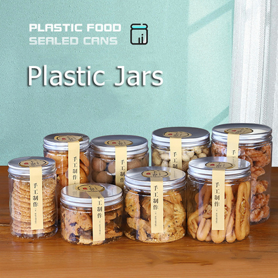 Fabricante por grosso frascos vazios transparentes frascos de plástico para amendoim frascos de plástico transparentes personalizados com tampas