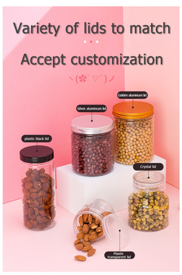 Venda direta de fábrica 180 200 250 300 400 500 ml Biscoito Snack Jar de alimentos com tampa PET transparente Jar de alimentos