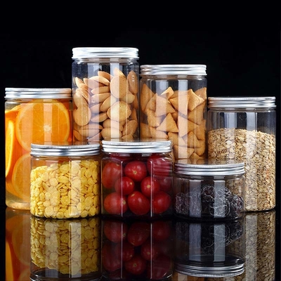 Recomendado grande frasco de plástico de especiarias biscoitos frasco de plástico transparente frasco de plástico tampa de ouro com etiqueta privada personalizada