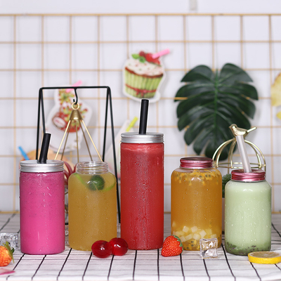 Contêiner de bebidas de plástico moderno quadrado e redondo com tampa