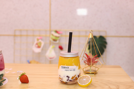 Garrafas de chá de leite de 350 ml, claras, elegantes para negócios.