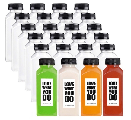 Novo design de garrafas de plástico 250ml 350ml 500ml suco de frutas garrafas de PET com tampa garrafas de plástico descartáveis para suco em estoque