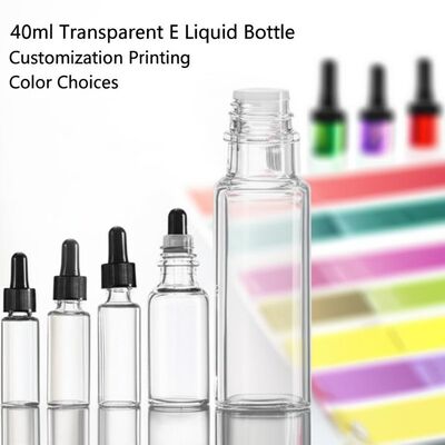 Frasco de Líquido Eletrônico Transparente de 40ml Opções de Cores de Impressão Personalizadas 10ml 15ml 20ml 30ml 60ml 80ml 100ml Tamanhos Incluídos