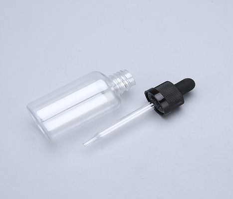 Garrafas de gotículas de plástico transparentes pretas de 1 oz Tipo de tampa personalizado