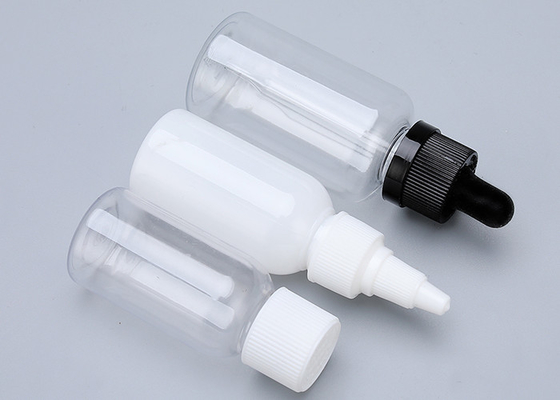Garrafas de gotículas de plástico transparentes pretas de 1 oz Tipo de tampa personalizado