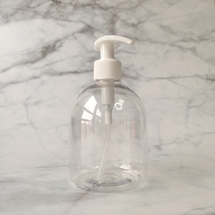 Botão de loção PET de plástico de 500 ml de 16 oz de ambre vazio com bomba para shampoo