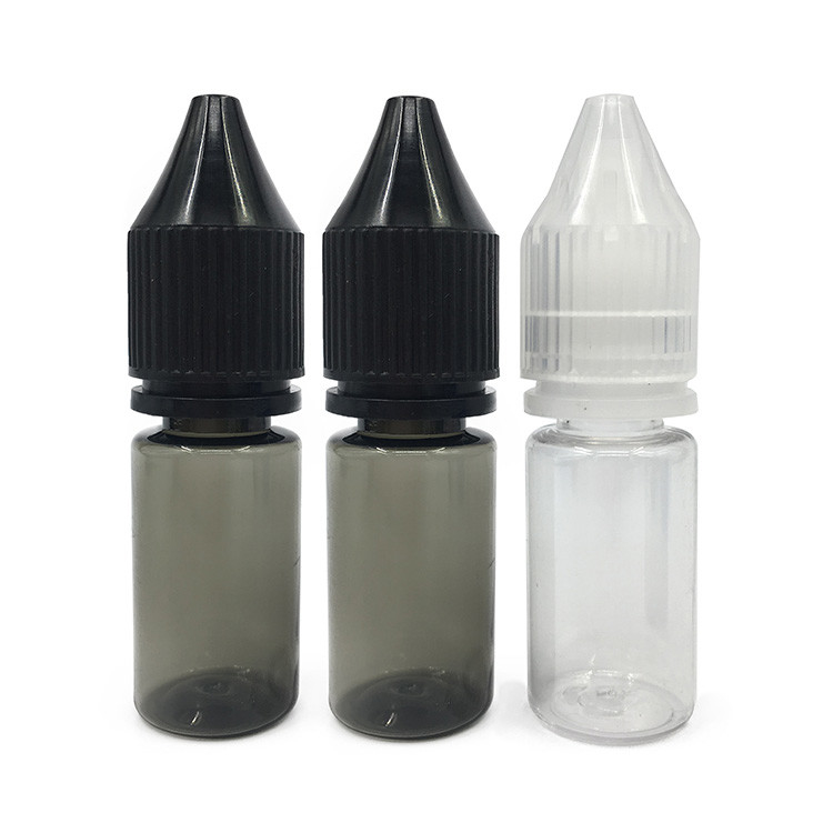 Garrafa de 18 mm de tamanho de pescoço, redonda e líquida, com material transparente e tampa à prova de crianças