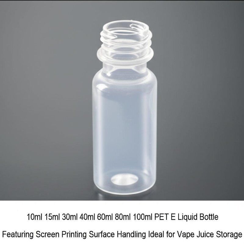 10ml 15ml 30ml 40ml 60ml 80ml 100ml PET E frasco líquido com impressão de tela Manuseio da superfície Ideal para armazenamento de suco de vape