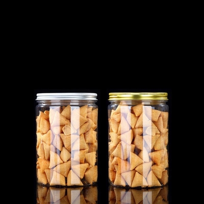 Recomendado grande frasco de plástico de especiarias biscoitos frasco de plástico transparente frasco de plástico tampa de ouro com etiqueta privada personalizada